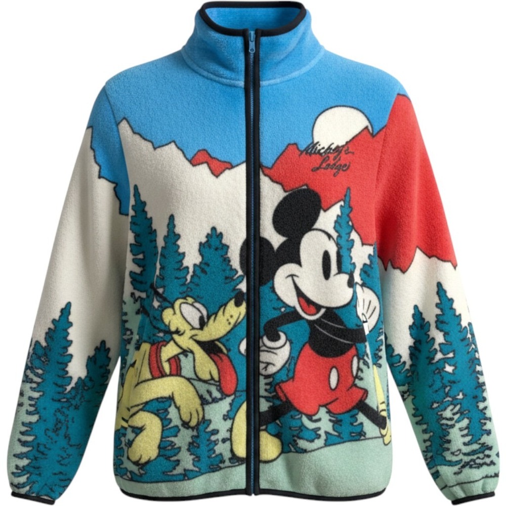 Disney Mickey and Friends Fleece Jacket Mickey's Lodge Pluto Blue Red Medium